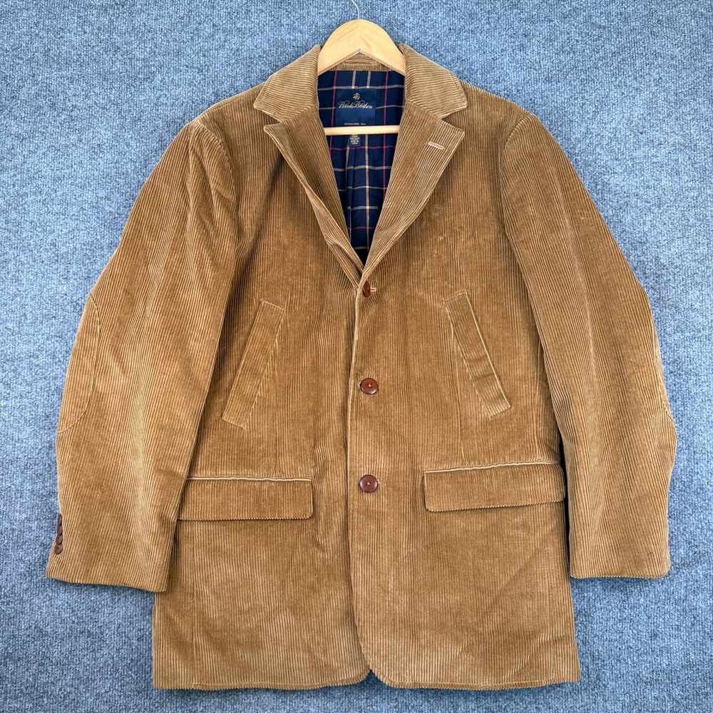 Brooks Brothers Corduroy Blazer Jacket Mens M Brown Flannel Lined Elbow Patches